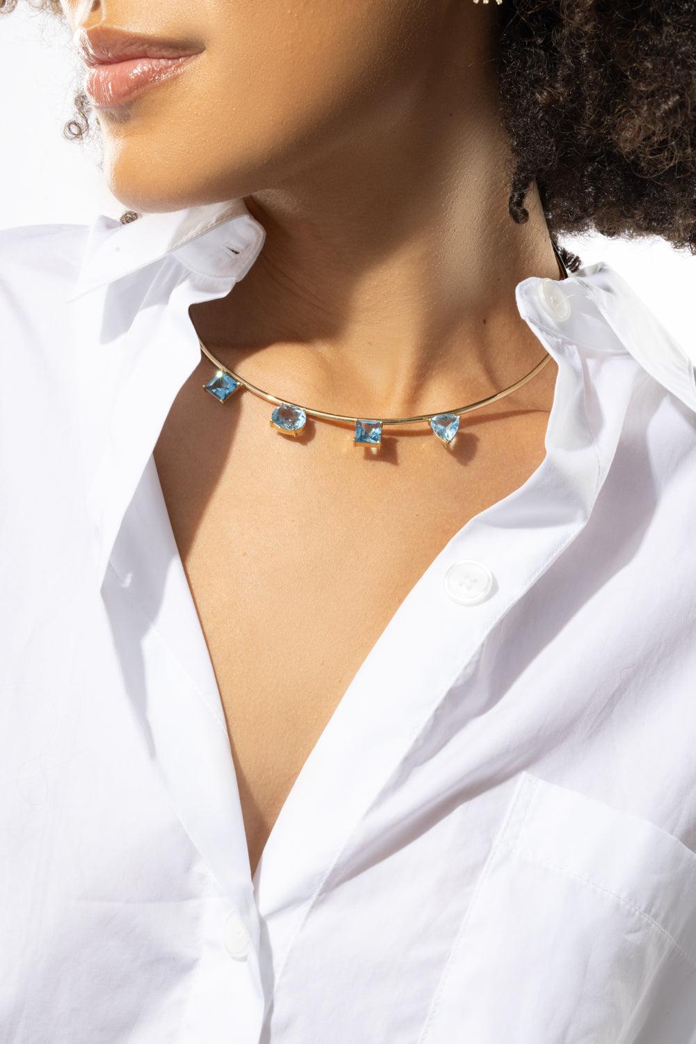 Topaz Aquamarine Studio Choker Necklace-YELLOW GOLD-JEWELRYFINE JEWELNECKLACE O-CAROL KAUFFMANN