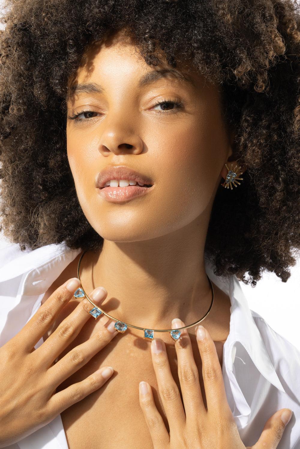 Topaz Aquamarine Studio Choker Necklace-YELLOW GOLD-JEWELRYFINE JEWELNECKLACE O-CAROL KAUFFMANN