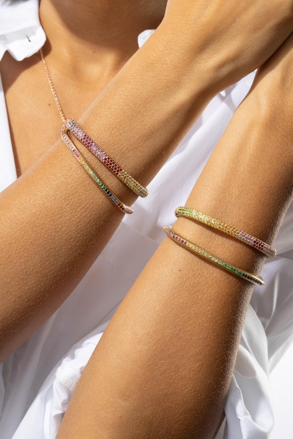 Rainbow Sapphire Ghost Belt Bracelet - Yellow Gold-YELLOW GOLD-17-JEWELRYFINE JEWELBRACELET O-FULLORD