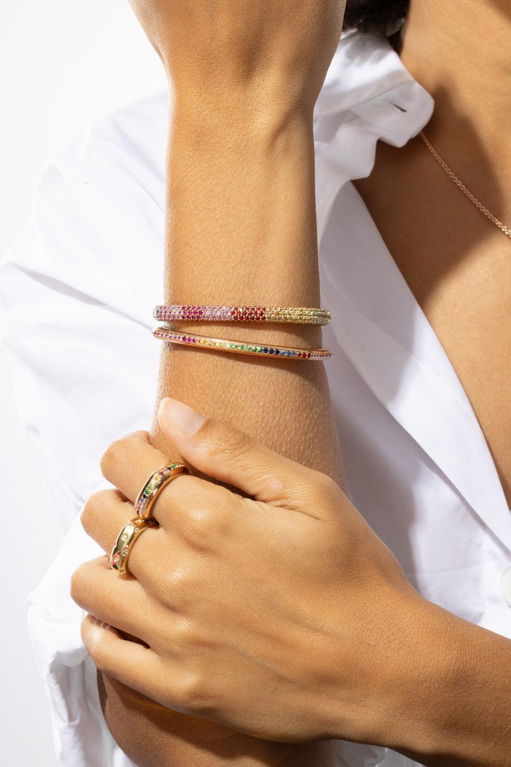 Rainbow Sapphire Ghost Bracelet - Yellow Gold-YELLOW GOLD-16-JEWELRYFINE JEWELBRACELET O-FULLORD