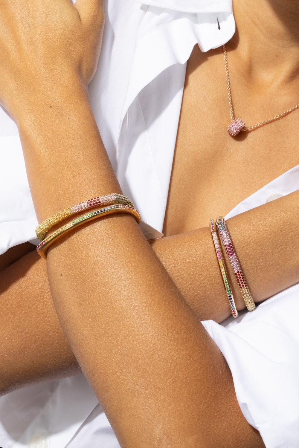 Rainbow Sapphire Ghost Belt Bracelet - Yellow Gold-YELLOW GOLD-17-JEWELRYFINE JEWELBRACELET O-FULLORD