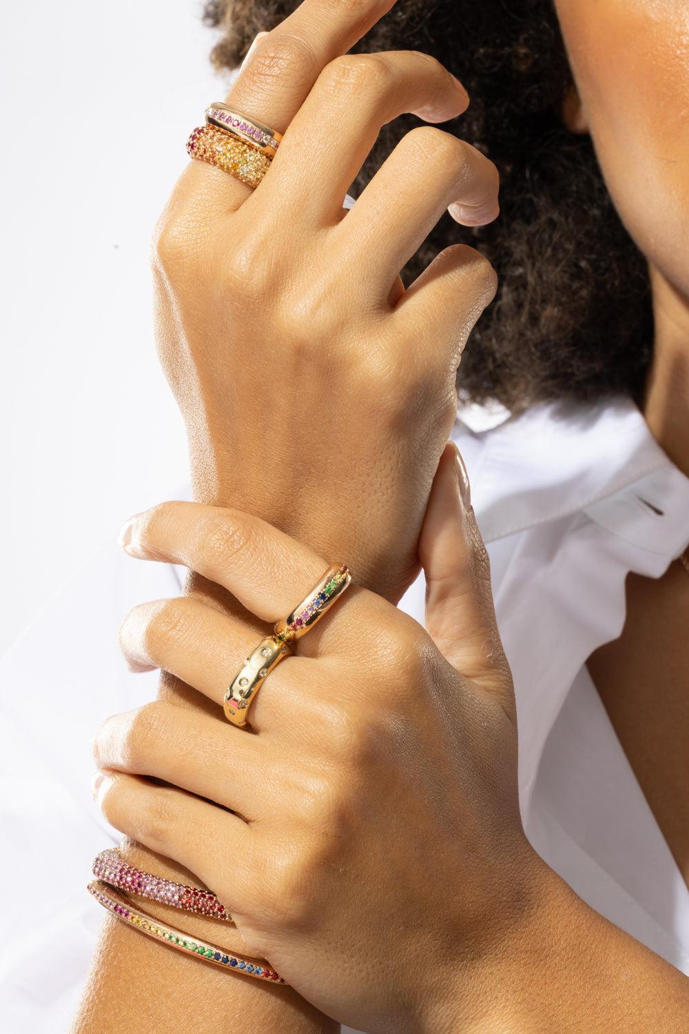 Rainbow Sapphire Ghost Belt Ring-ROSE GOLD-6.5-JEWELRYFINE JEWELRING-FULLORD
