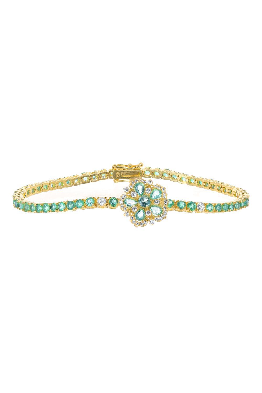 Jasmine Bloom Emerald Station Flower Diamond Tennis Bracelet-YELLOW GOLD-JEWELRYFINE JEWELBRACELET O-TANYA FARAH