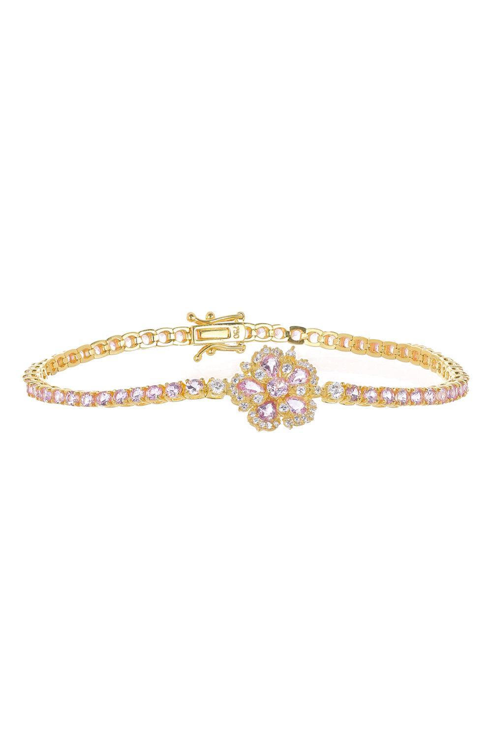 Jasmine Bloom Pink Sapphire Flower Diamond Tennis Bracelet-YELLOW GOLD-JEWELRYFINE JEWELBRACELET O-TANYA FARAH