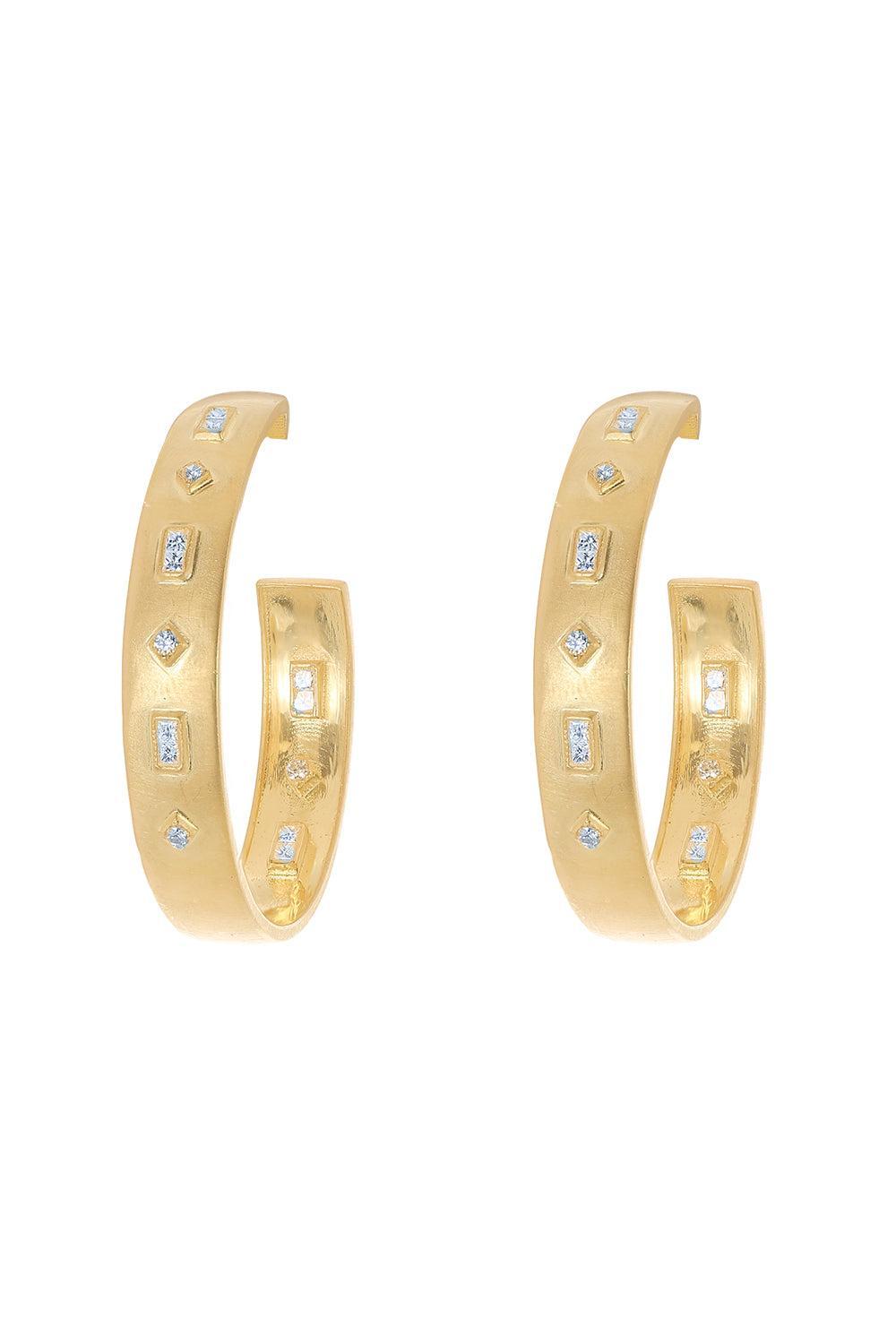 Modern Etruscan Diamond Bezel Hoop Earrings-YELLOW GOLD-JEWELRYFINE JEWELEARRING-TANYA FARAH