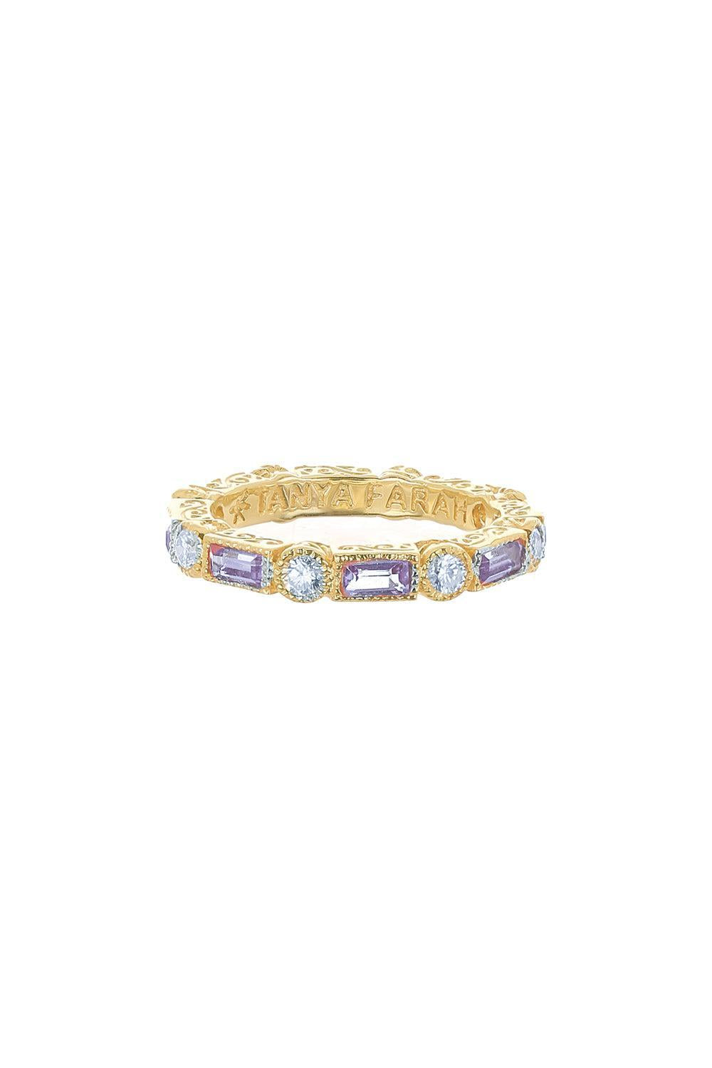 Modern Purple Sapphire Diamond Eternity Bezel Stack Ring-YELLOW GOLD-6.25-JEWELRYFINE JEWELRING-TANYA FARAH