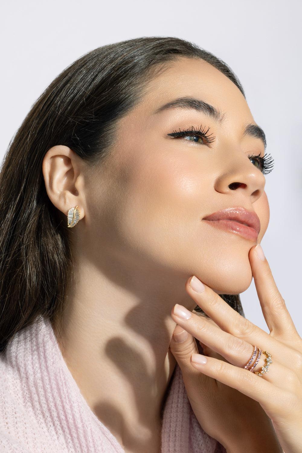 Palm Leaf Diamond Studs-YELLOW GOLD-JEWELRYFINE JEWELEARRING-ANITA KO