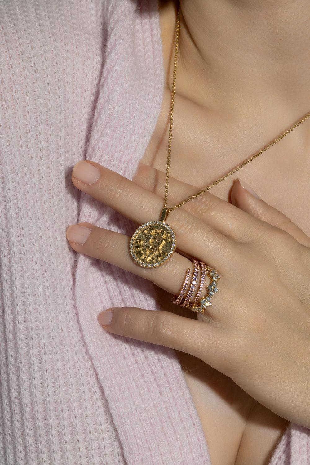Gemini Diamond Coin Necklace-YELLOW GOLD-JEWELRYFINE JEWELNECKLACE O-ANITA KO