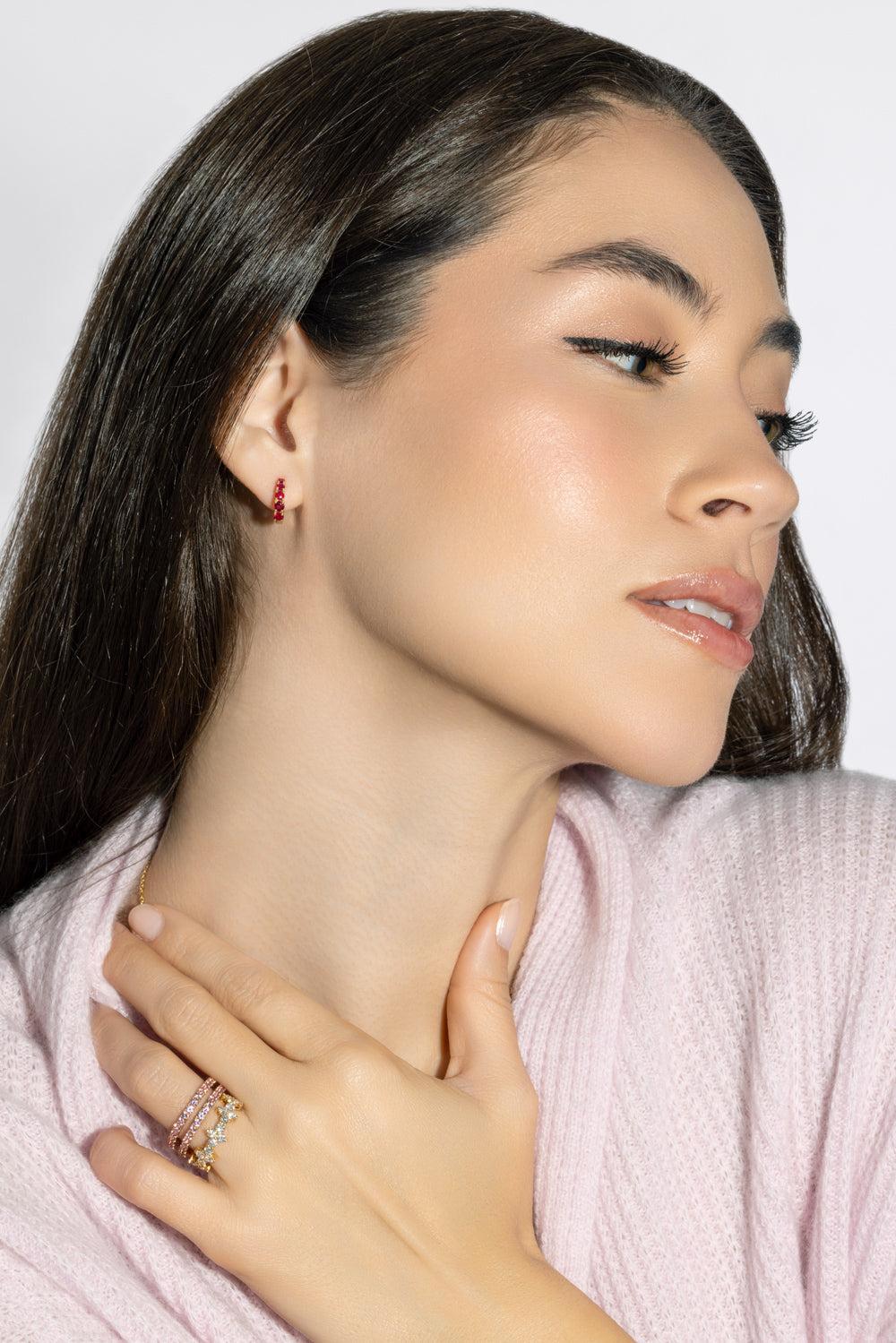 Graduated Ruby Huggie Earrings-YELLOW GOLD-JEWELRYFINE JEWELEARRING-ANITA KO