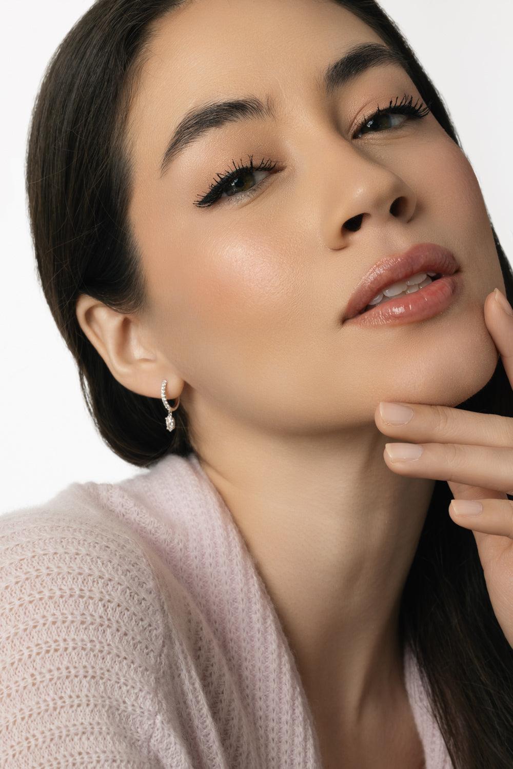 Marquise Diamond Drop Huggie Earrings-ROSE GOLD-JEWELRYFINE JEWELEARRING-ANITA KO