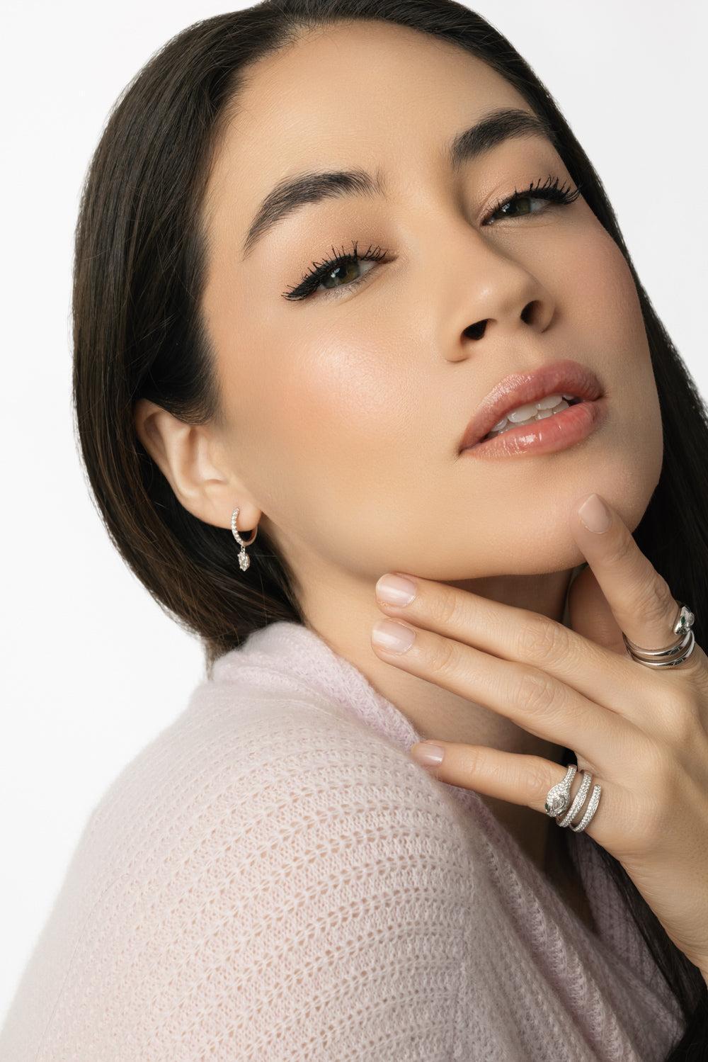 Marquise Diamond Drop Huggie Earrings-ROSE GOLD-JEWELRYFINE JEWELEARRING-ANITA KO