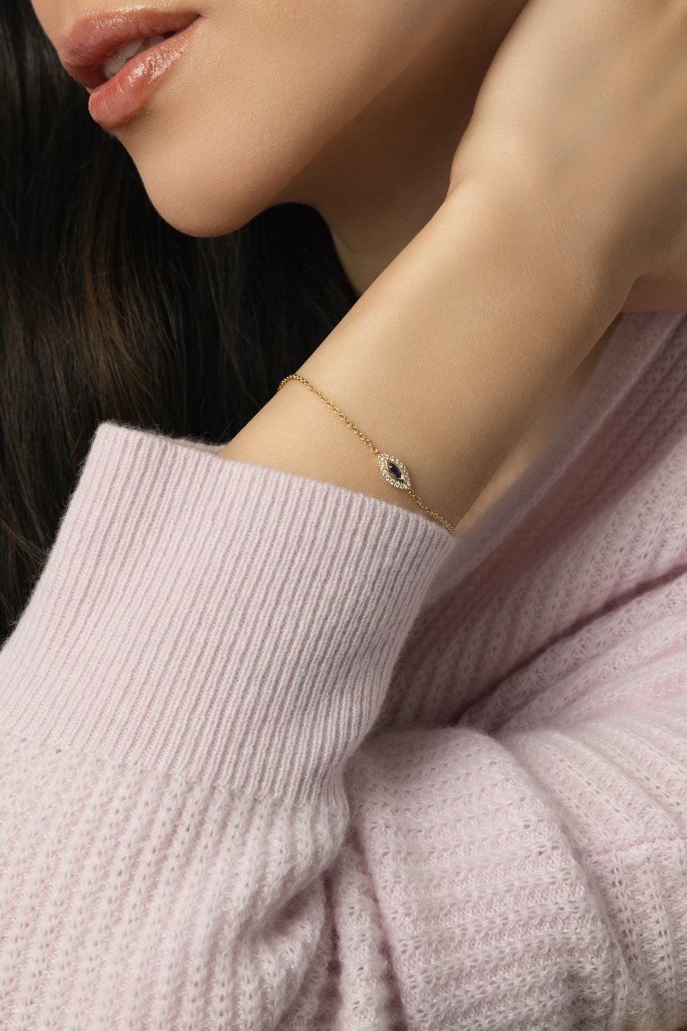 Small Blue Sapphire Evil Eye Bracelet-ROSE GOLD-JEWELRYFINE JEWELBRACELET O-ANITA KO