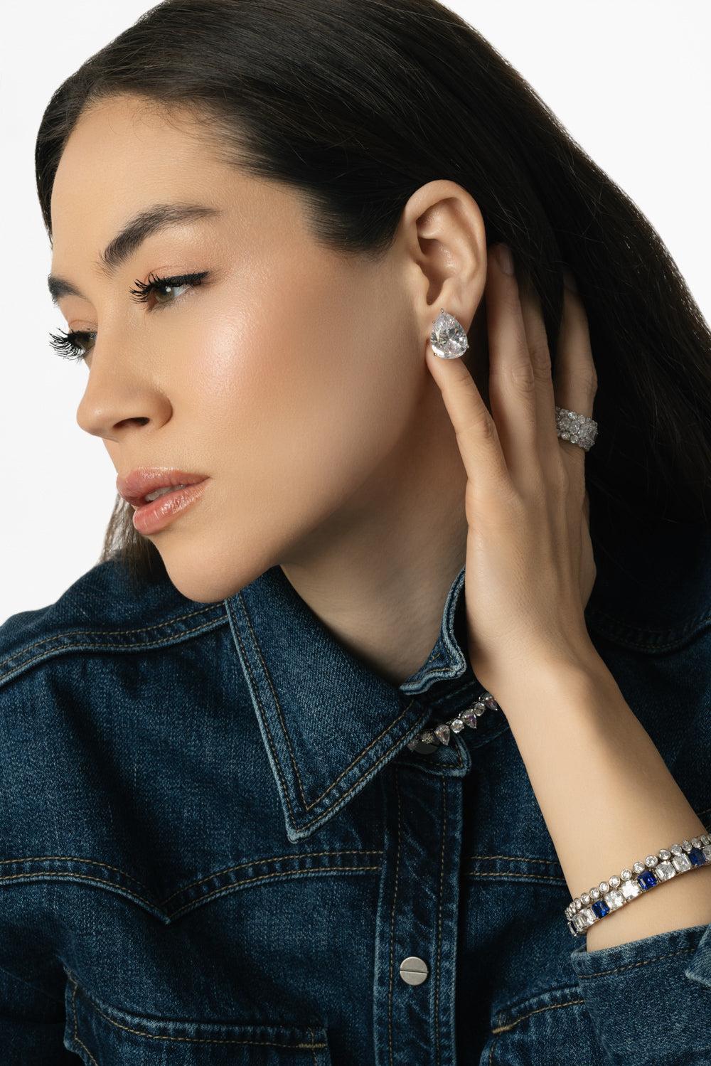 Shooting Star Cluster Drop Earrings-WHITE-JEWELRYBOUTIQUEEARRING-FANTASIA by DESERIO