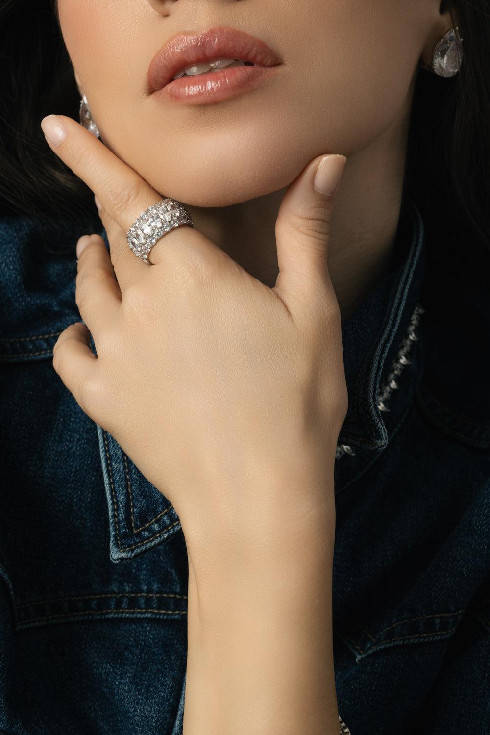 Three Row Oval Round Eternity Band-WHITE-7.5-JEWELRYBOUTIQUERING-FANTASIA by DESERIO