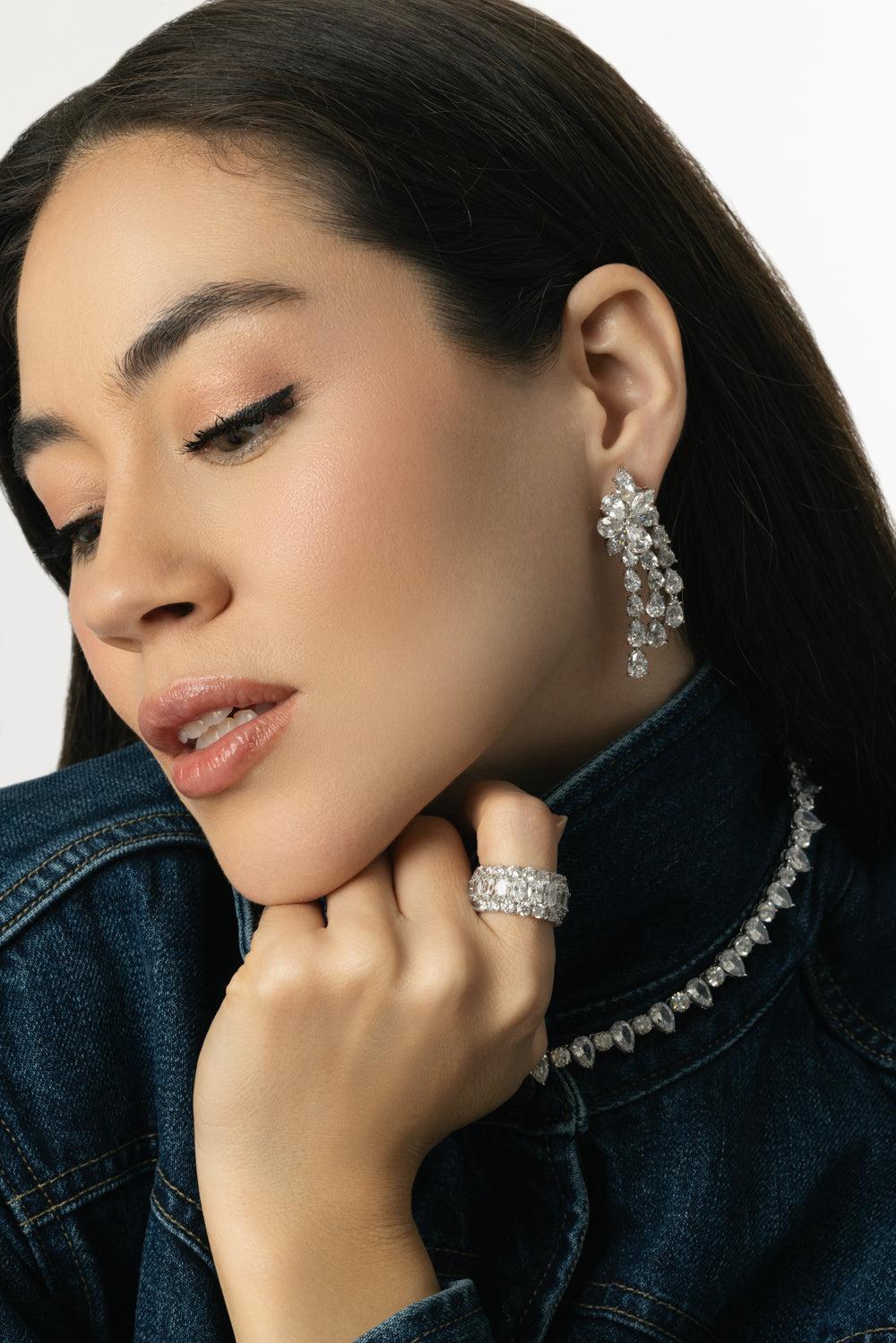 Shooting Star Cluster Drop Earrings-WHITE-JEWELRYBOUTIQUEEARRING-FANTASIA by DESERIO