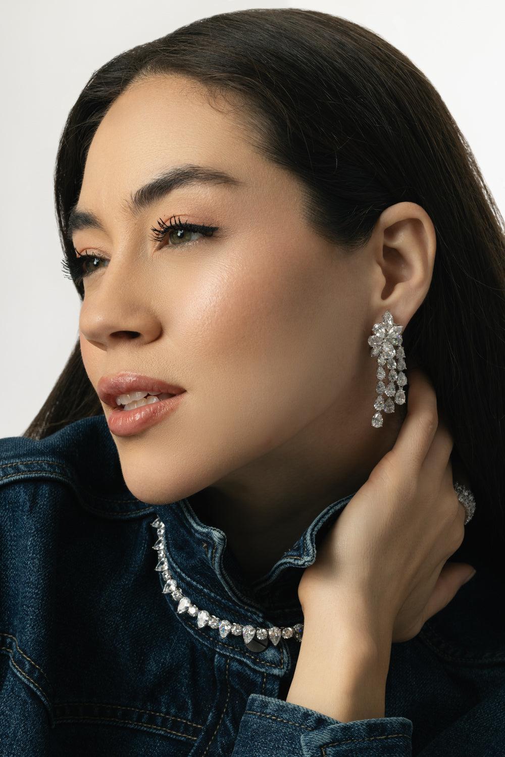 Shooting Star Cluster Drop Earrings-WHITE-JEWELRYBOUTIQUEEARRING-FANTASIA by DESERIO