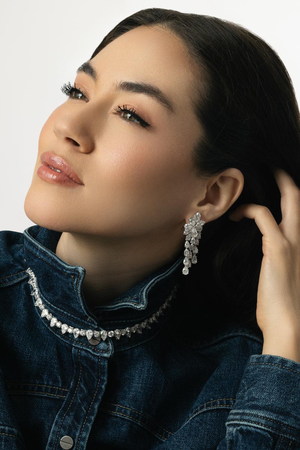 Shooting Star Cluster Drop Earrings-WHITE-JEWELRYBOUTIQUEEARRING-FANTASIA by DESERIO