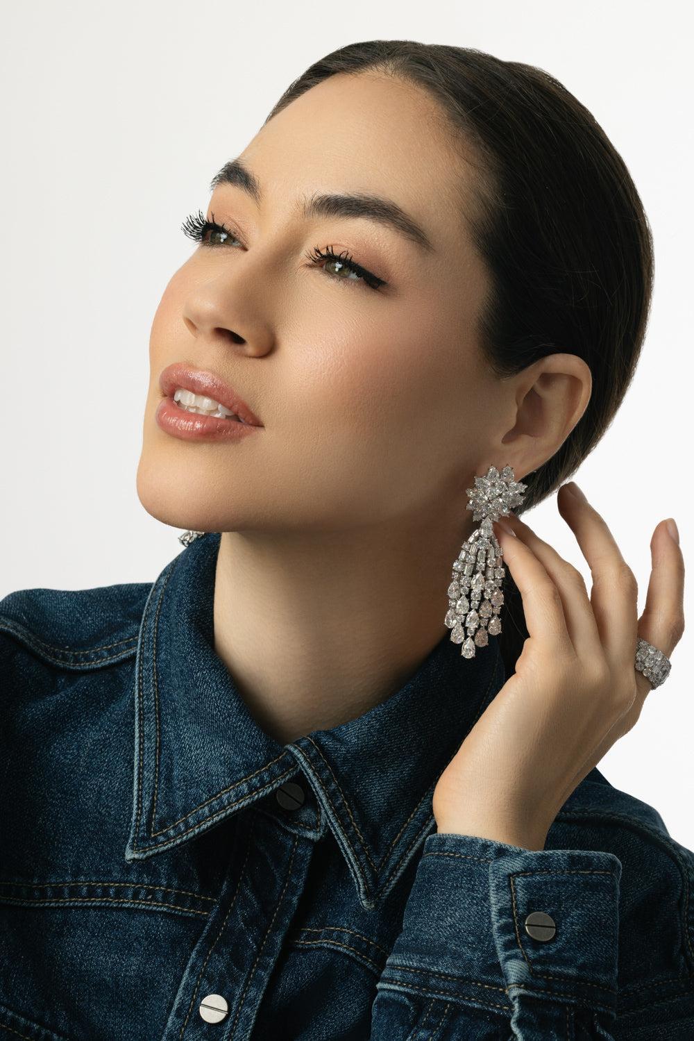 Cluster Waterfall Earrings-WHITE-JEWELRYBOUTIQUEEARRING-FANTASIA by DESERIO