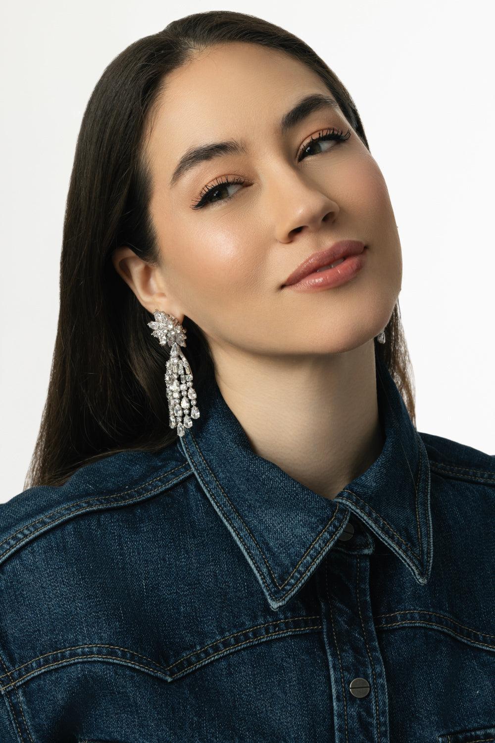 Cluster Waterfall Earrings-WHITE-JEWELRYBOUTIQUEEARRING-FANTASIA by DESERIO
