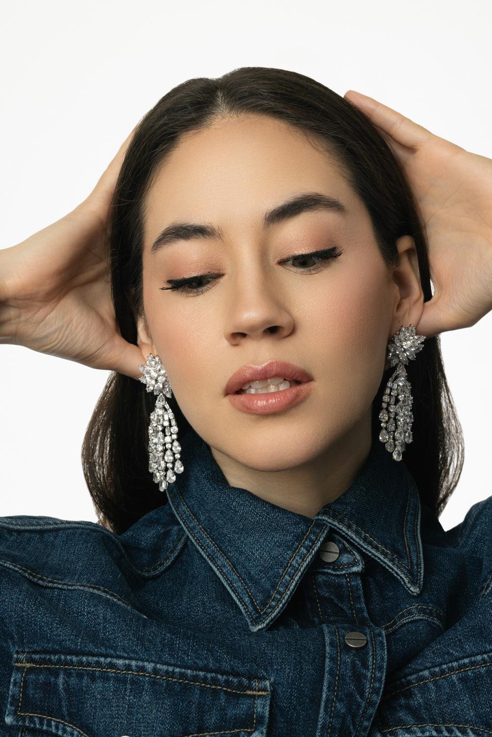 Cluster Waterfall Earrings-WHITE-JEWELRYBOUTIQUEEARRING-FANTASIA by DESERIO