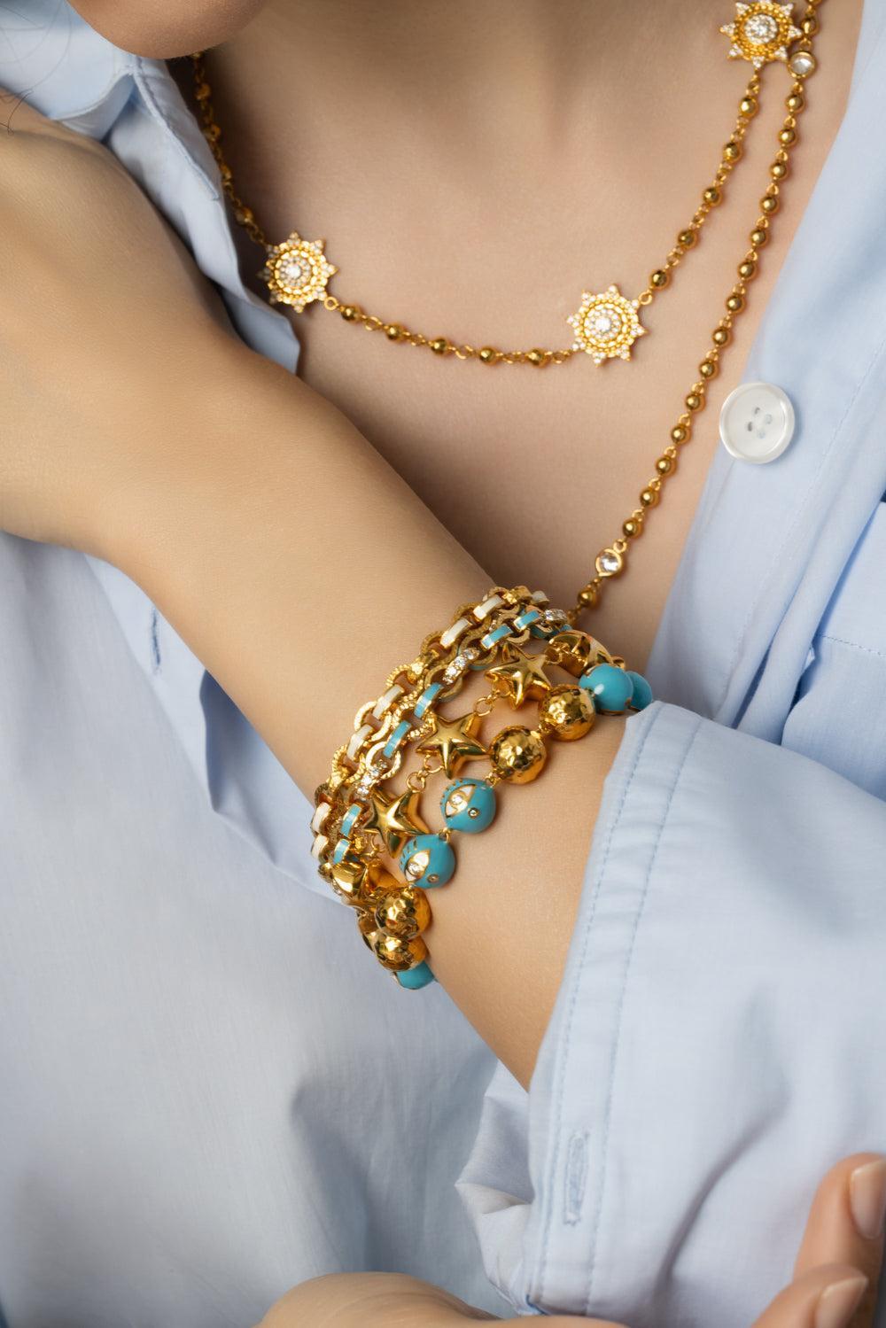 Large Puffy Star Bracelet-YELLOW GOLD-8.5-JEWELRYFINE JEWELBRACELET O-BUDDHA MAMA