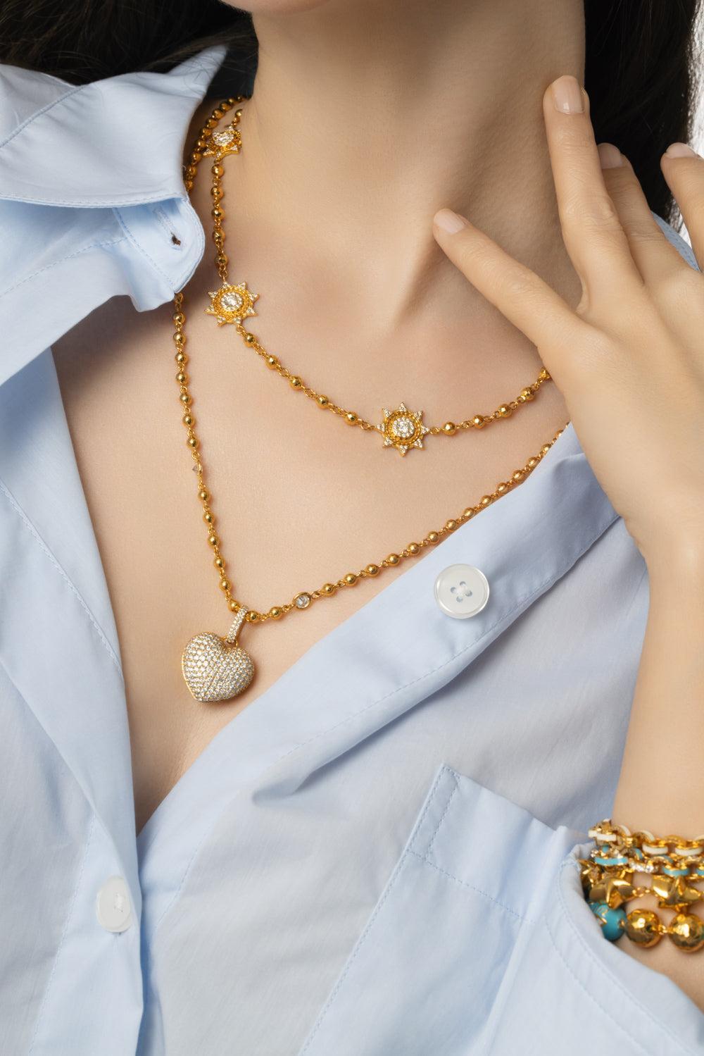Diamond Medium Puffy Heart Pendant-YELLOW GOLD-M-JEWELRYFINE JEWELPENDANT-BUDDHA MAMA