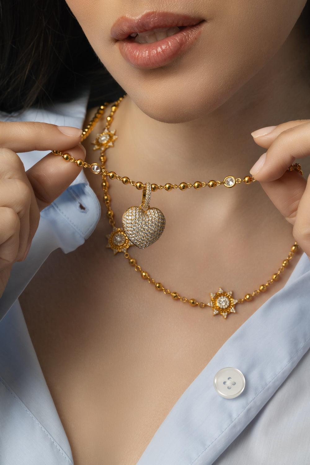 Diamond Medium Puffy Heart Pendant-YELLOW GOLD-M-JEWELRYFINE JEWELPENDANT-BUDDHA MAMA
