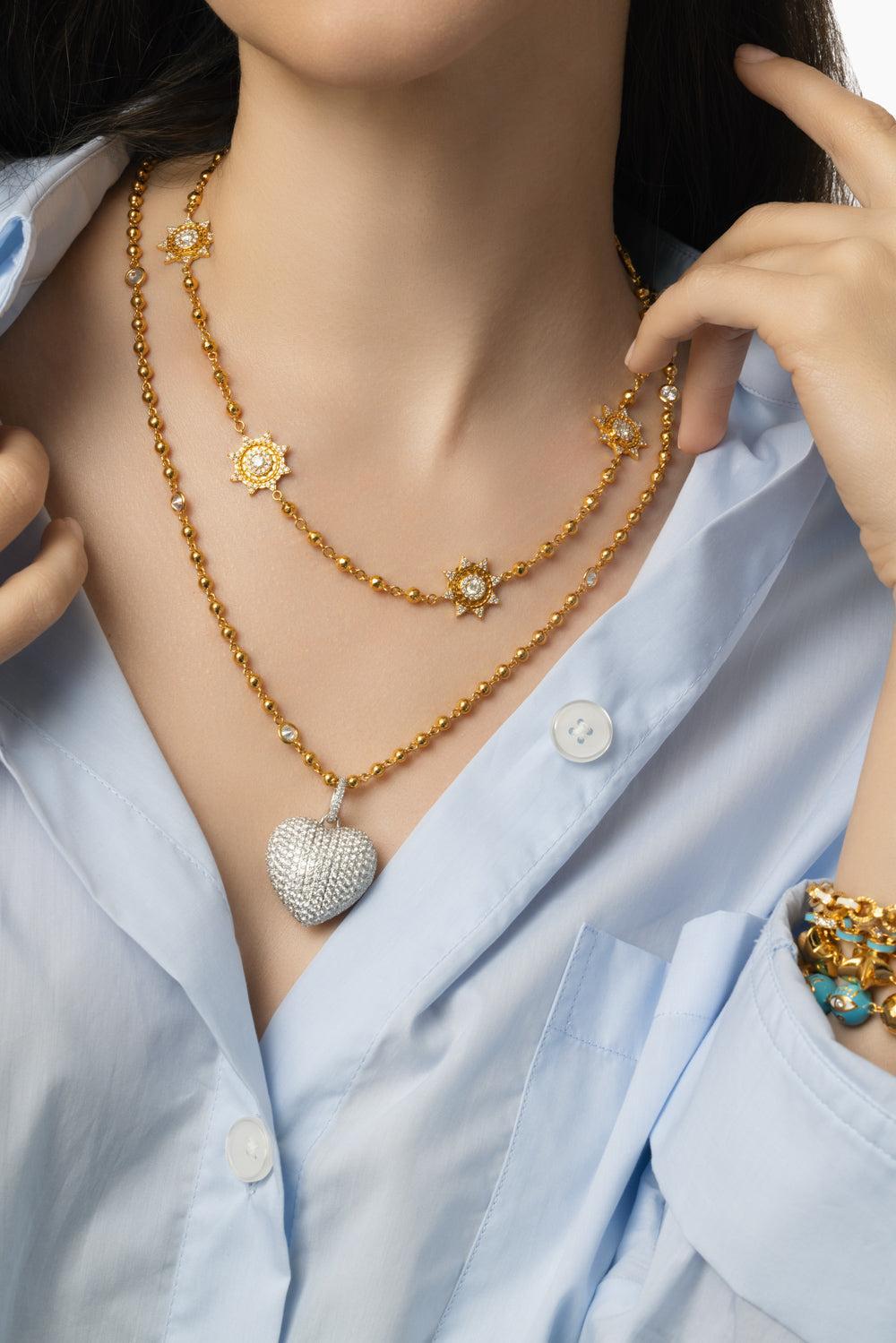 Five Diamond Sun Station Necklace-YELLOW GOLD-19-JEWELRYFINE JEWELNECKLACE O-BUDDHA MAMA