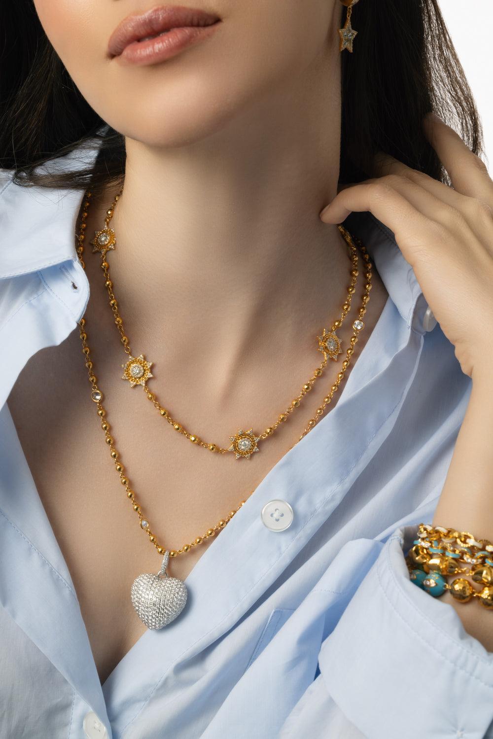 Five Diamond Sun Station Necklace-YELLOW GOLD-19-JEWELRYFINE JEWELNECKLACE O-BUDDHA MAMA