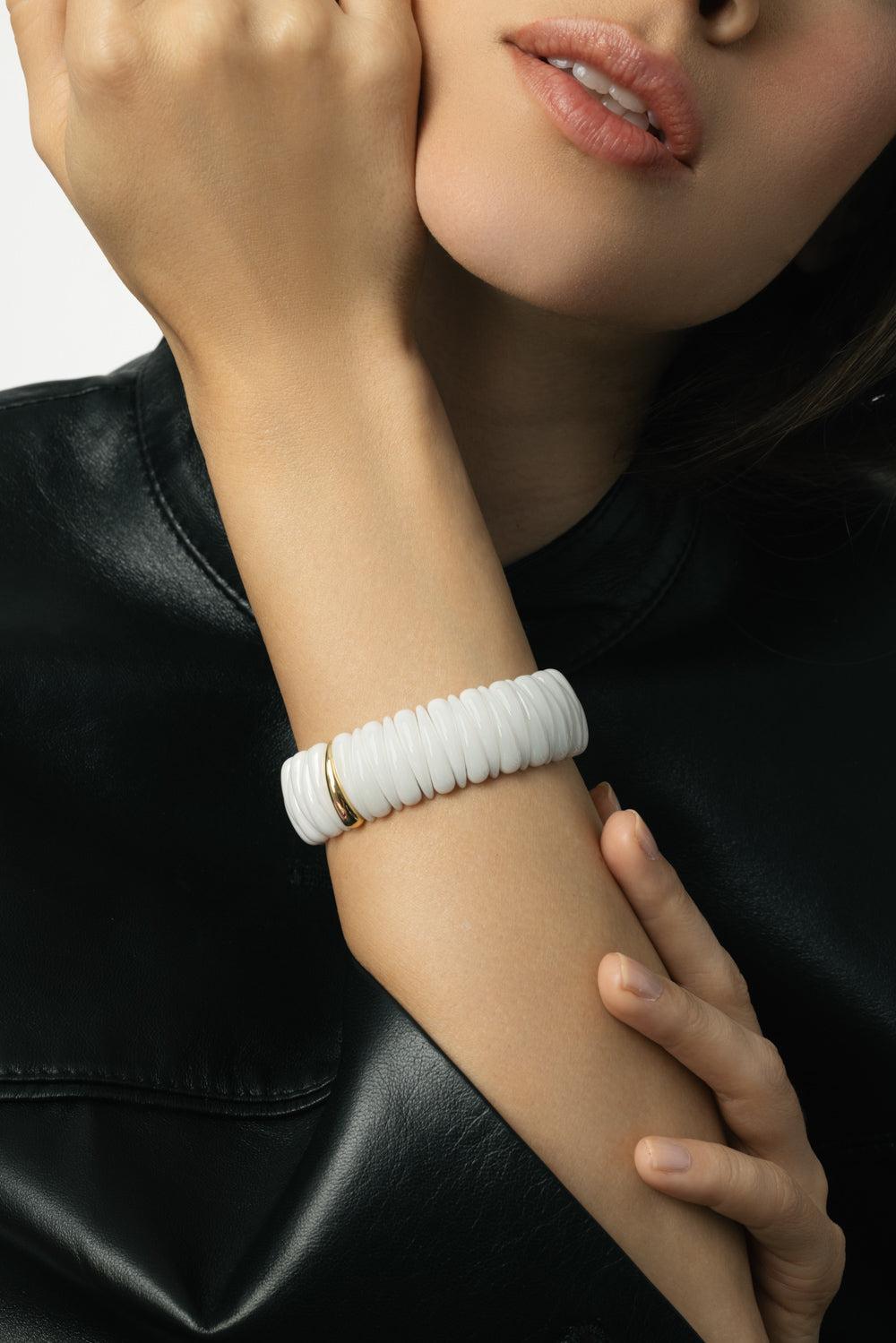 One Section Small White Artiglio Stretch Bracelet-YELLOW GOLD-JEWELRYFINE JEWELBRACELET O-ROBERTO DEMEGLIO