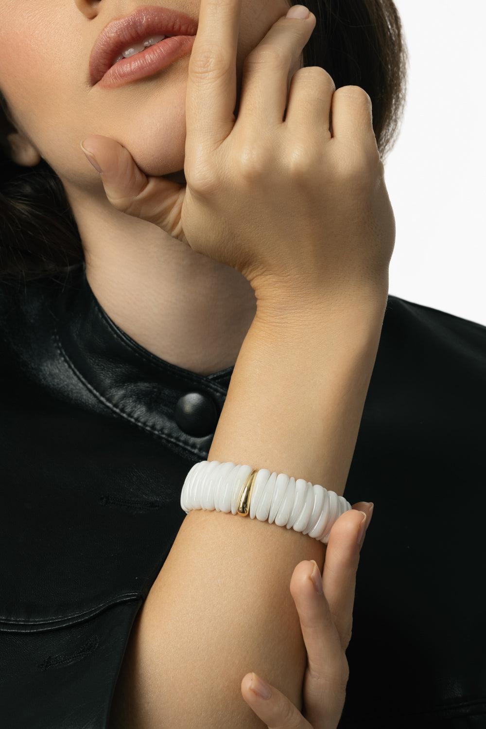 One Section Small White Artiglio Stretch Bracelet-YELLOW GOLD-JEWELRYFINE JEWELBRACELET O-ROBERTO DEMEGLIO