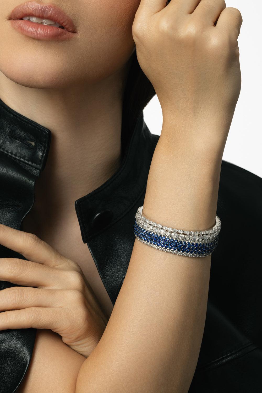 Diamond Sapphire Giottoe Stretch Bracelet-WHITE GOLD-JEWELRYFINE JEWELBRACELET O-ROBERTO DEMEGLIO