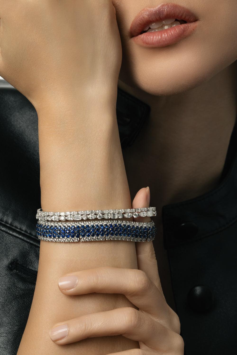 Diamond Sapphire Giottoe Stretch Bracelet-WHITE GOLD-JEWELRYFINE JEWELBRACELET O-ROBERTO DEMEGLIO