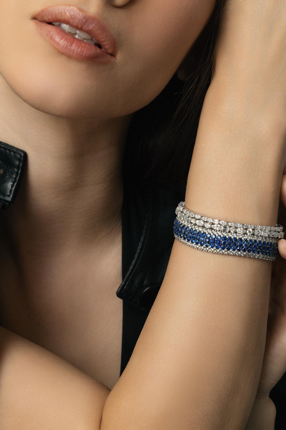 Diamond Sapphire Giottoe Stretch Bracelet-WHITE GOLD-JEWELRYFINE JEWELBRACELET O-ROBERTO DEMEGLIO