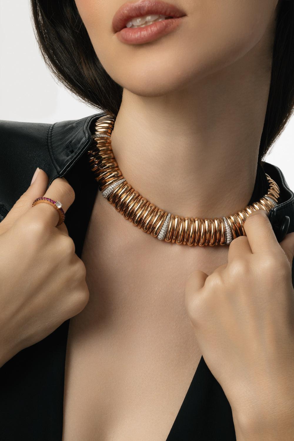 Five Diamond Small Artiglio Necklace-ROSE GOLD-JEWELRYFINE JEWELNECKLACE O-ROBERTO DEMEGLIO