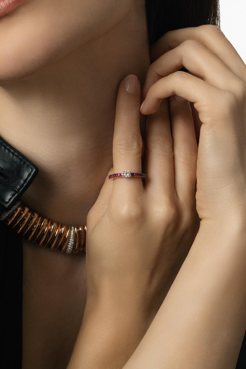 Diamond Ruby White Extensible Band Ring-ROSE GOLD-6-JEWELRYFINE JEWELRING-ROBERTO DEMEGLIO