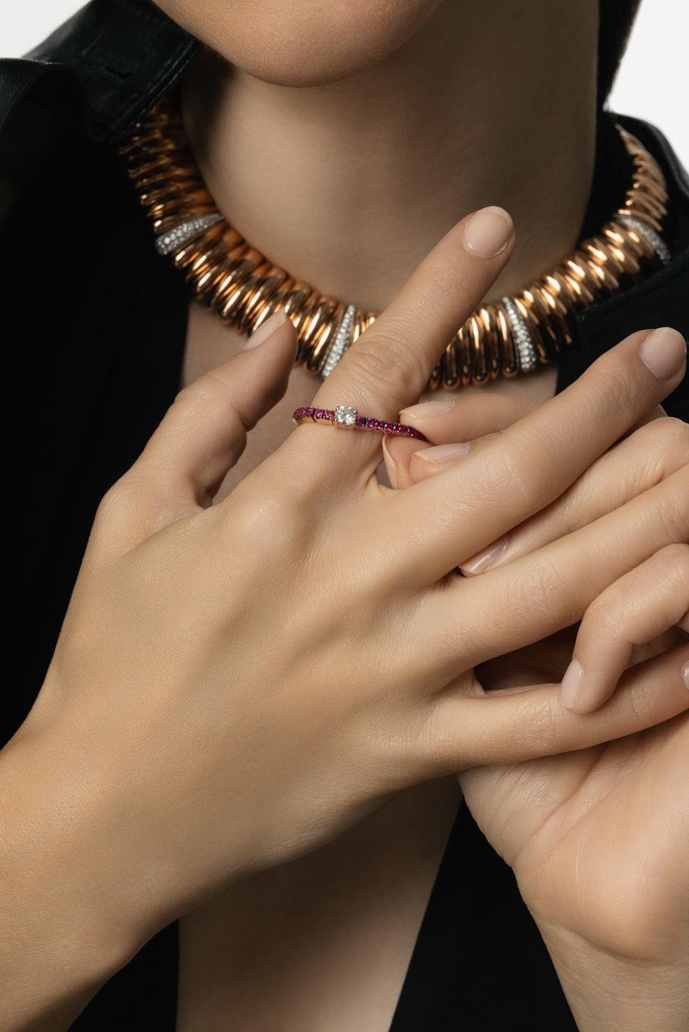 Diamond Ruby White Extensible Band Ring-ROSE GOLD-6-JEWELRYFINE JEWELRING-ROBERTO DEMEGLIO