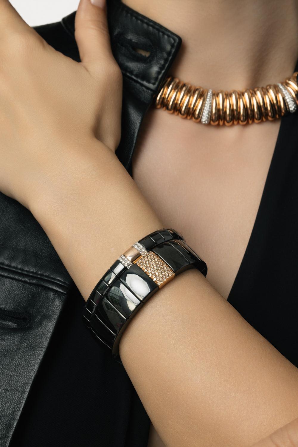 One Row Diamond Domino Stretch Bracelet-ROSE GOLD-JEWELRYFINE JEWELBRACELET O-ROBERTO DEMEGLIO