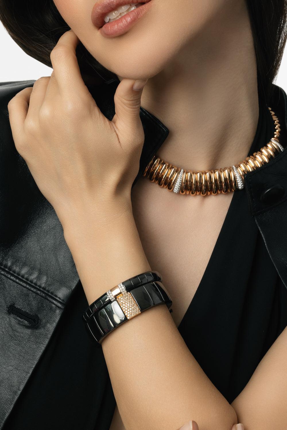 One Row Diamond Domino Stretch Bracelet-ROSE GOLD-JEWELRYFINE JEWELBRACELET O-ROBERTO DEMEGLIO