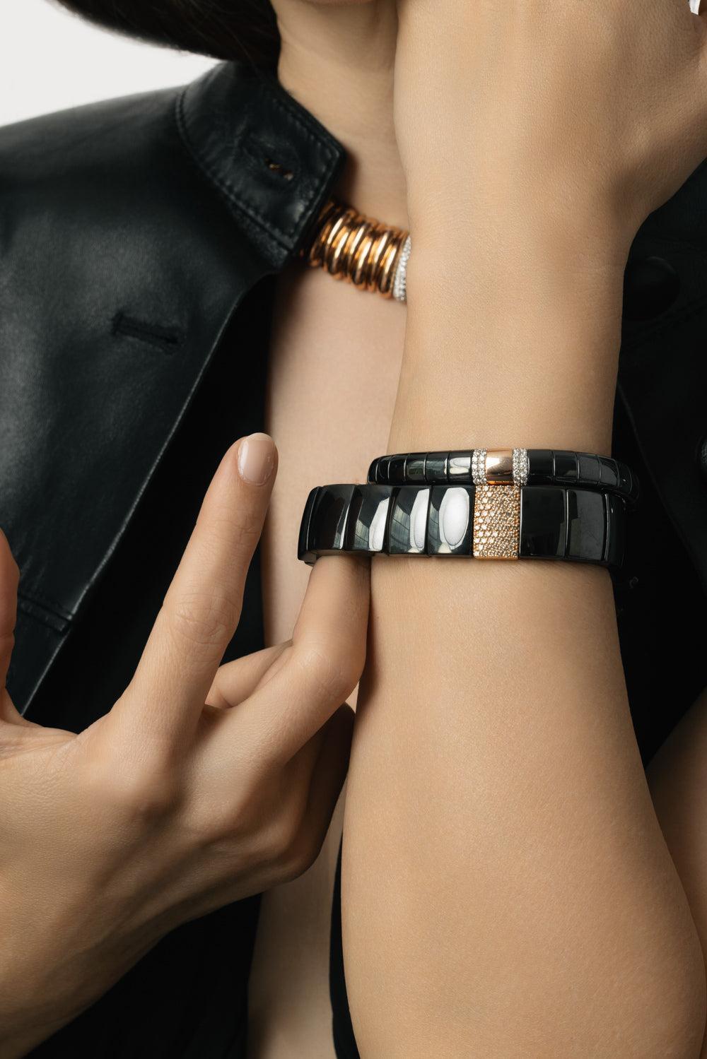 One Row Diamond Domino Stretch Bracelet-ROSE GOLD-JEWELRYFINE JEWELBRACELET O-ROBERTO DEMEGLIO