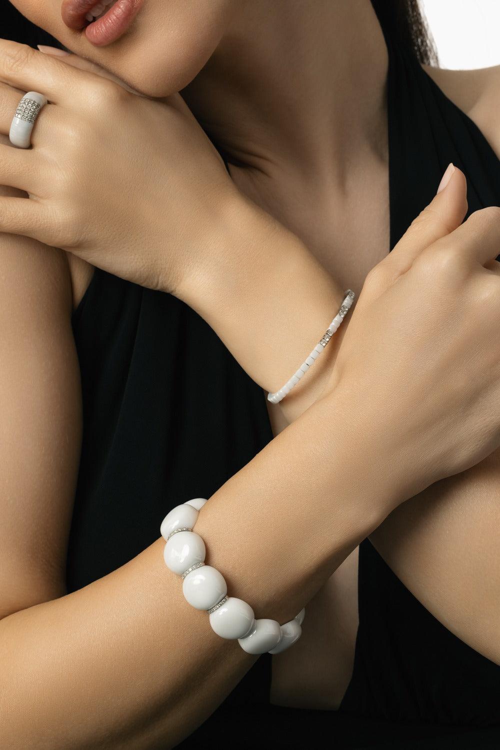 Nine Diamond Station White Dado Cuff Bracelet-WHITE GOLD-JEWELRYFINE JEWELBRACELET O-ROBERTO DEMEGLIO