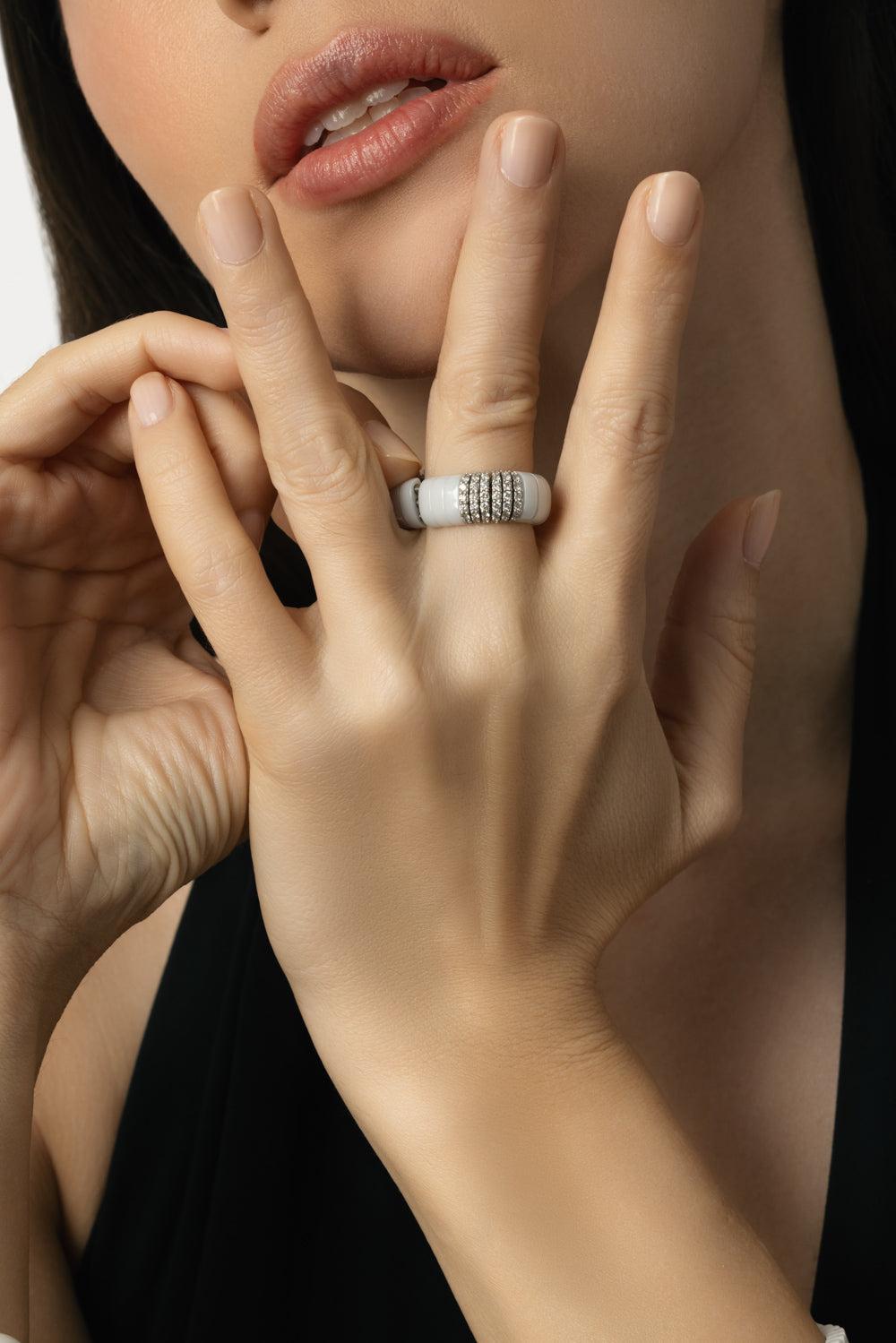Diamond White Pura Stretch Ring-WHITE GOLD-6-JEWELRYFINE JEWELRING-ROBERTO DEMEGLIO