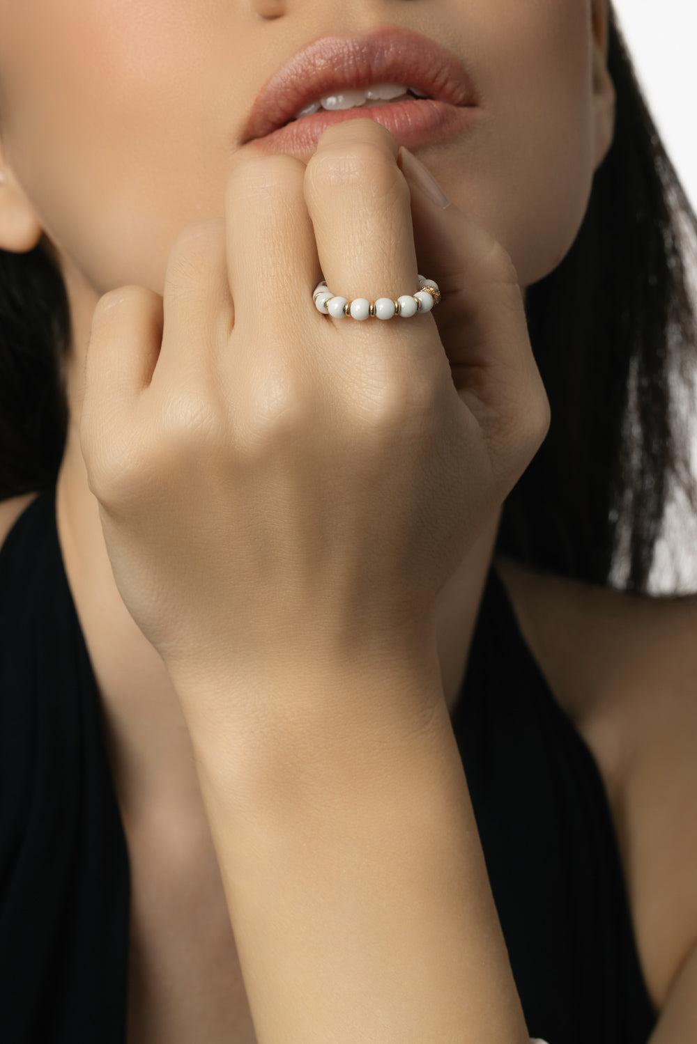 Diamond Rondel White Sfera Stretch Ring-ROSE GOLD-JEWELRYFINE JEWELRING-ROBERTO DEMEGLIO