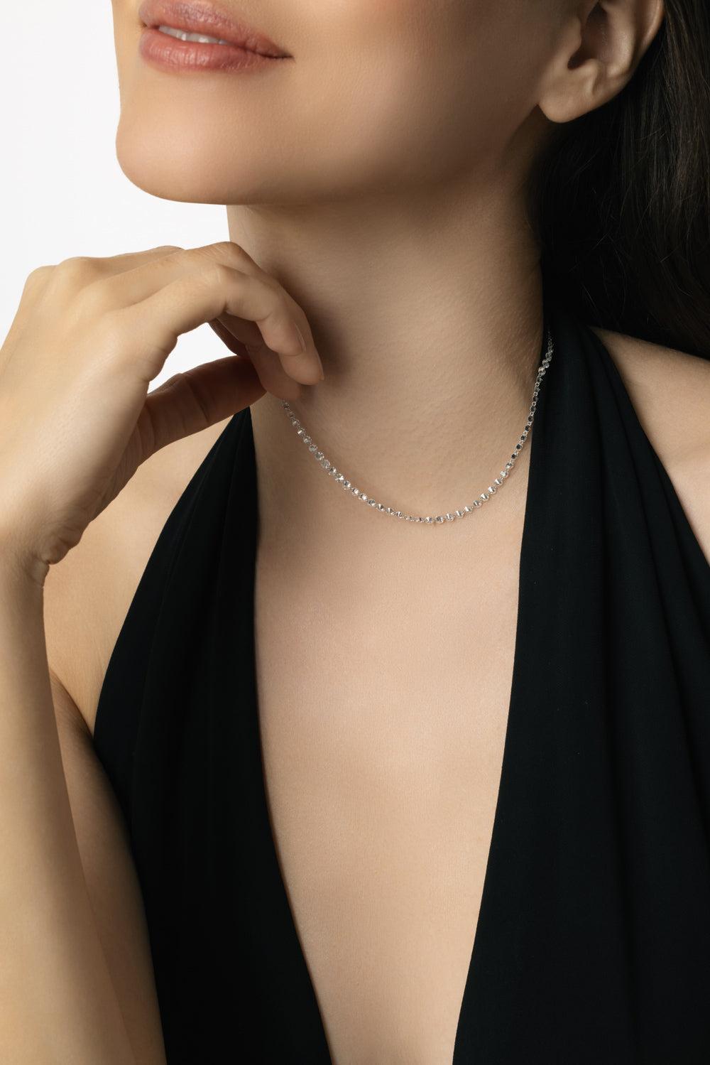 Diamond Pierced Stone Necklace-WHITE GOLD-15.5-JEWELRYFINE JEWELNECKLACE O-SIDNEY GARBER