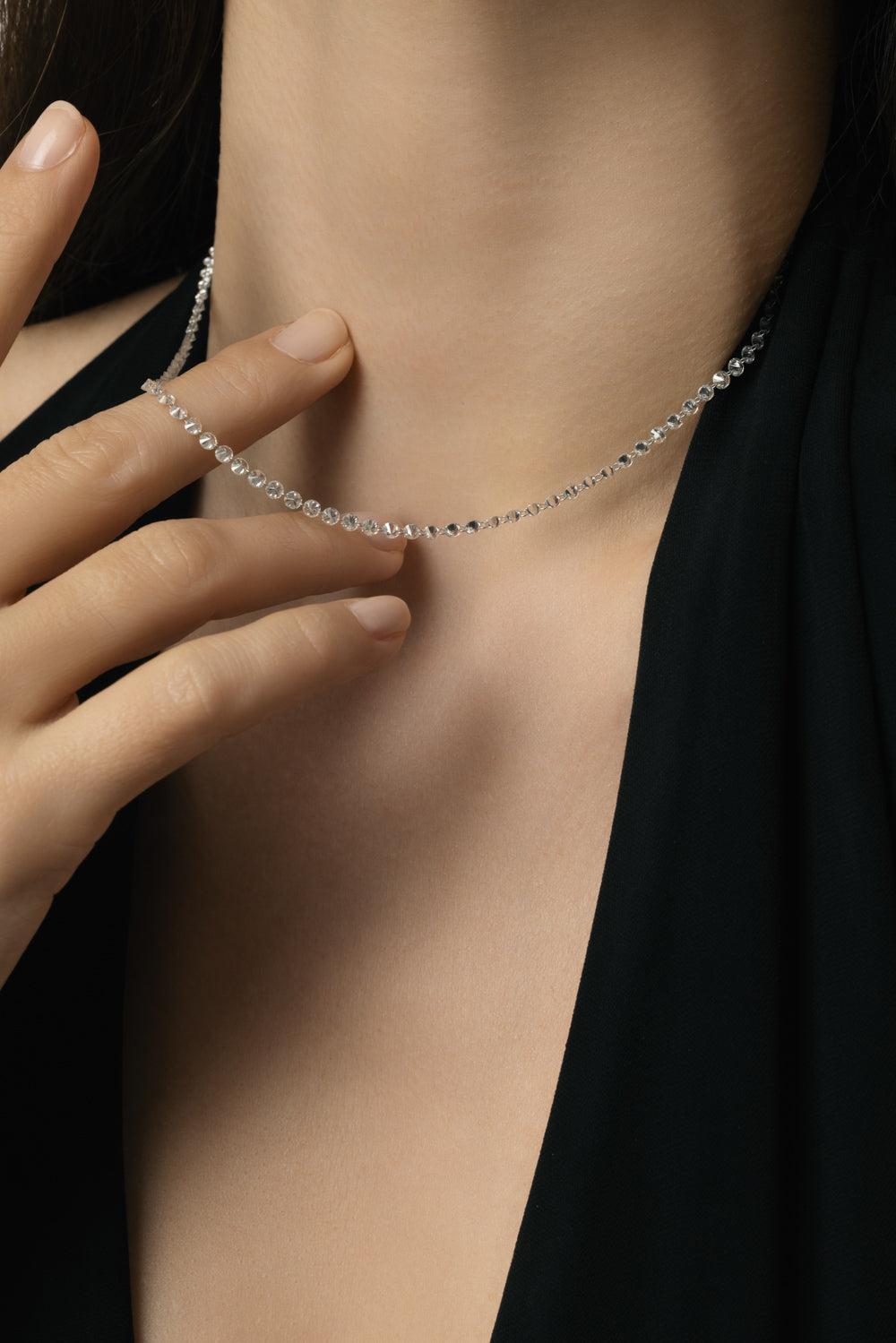 Diamond Pierced Stone Necklace-WHITE GOLD-15.5-JEWELRYFINE JEWELNECKLACE O-SIDNEY GARBER