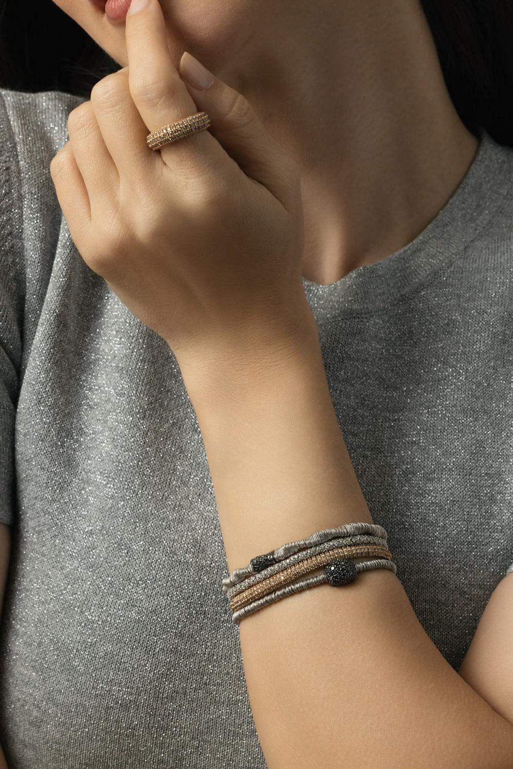 Black Diamond Center Joy Stretch Bracelet-WHITE GOLD-JEWELRYFINE JEWELBRACELET O-ROBERTO DEMEGLIO