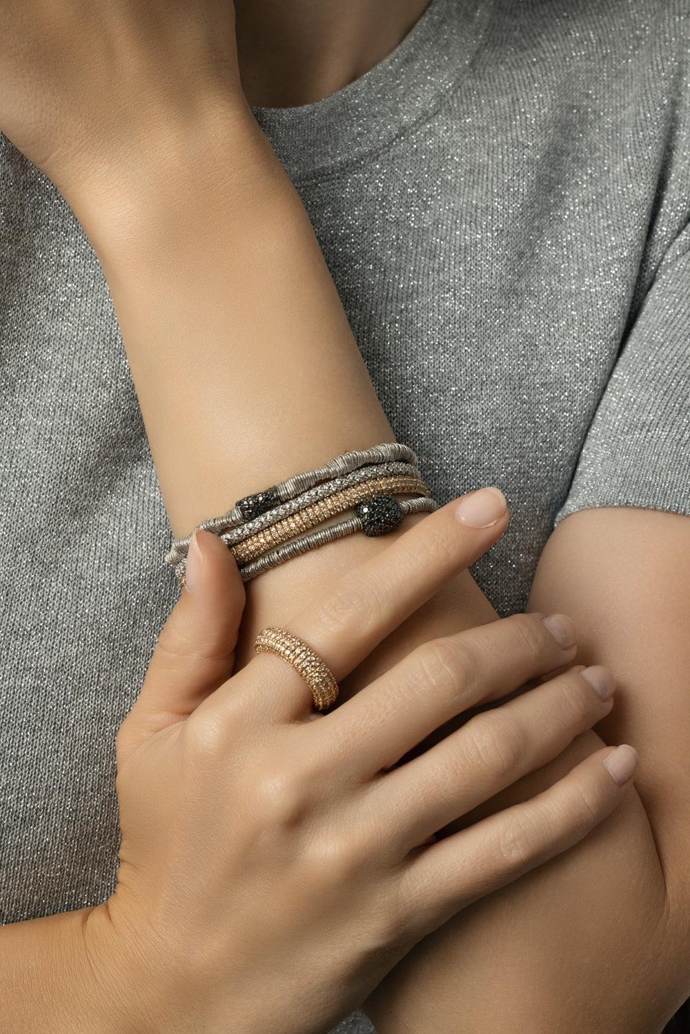 Black Diamond Center Joy Stretch Bracelet-WHITE GOLD-JEWELRYFINE JEWELBRACELET O-ROBERTO DEMEGLIO