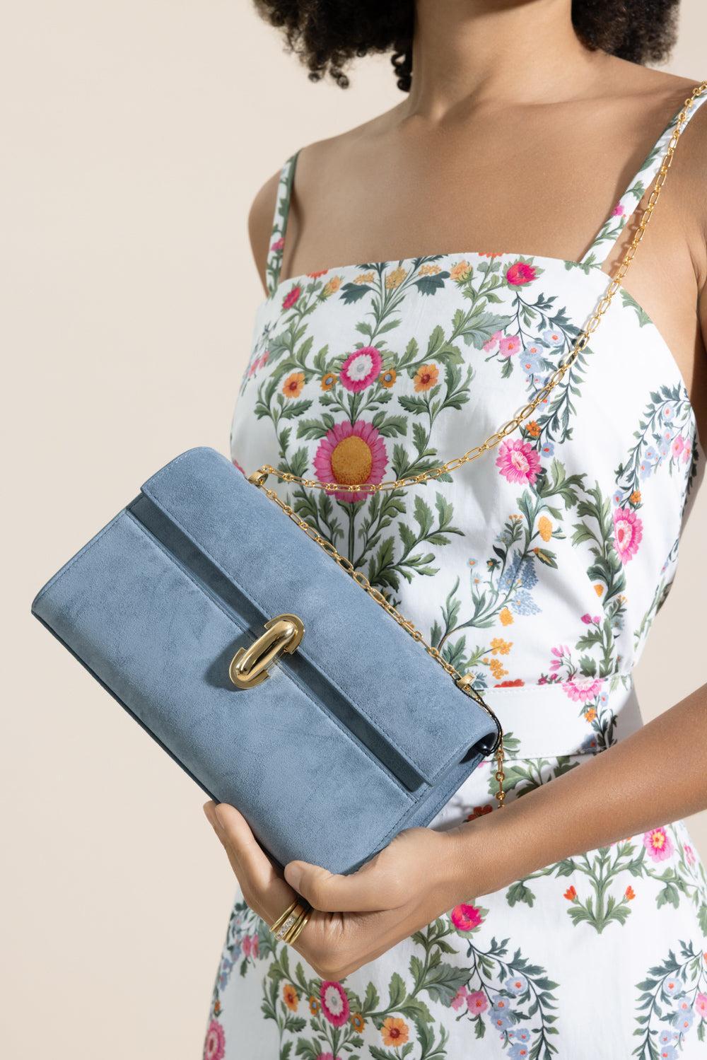 Chain Symmetry Pochette - Denim Suede-BLUE-O/S-HANDBAGSHOULDER-SAVETTE