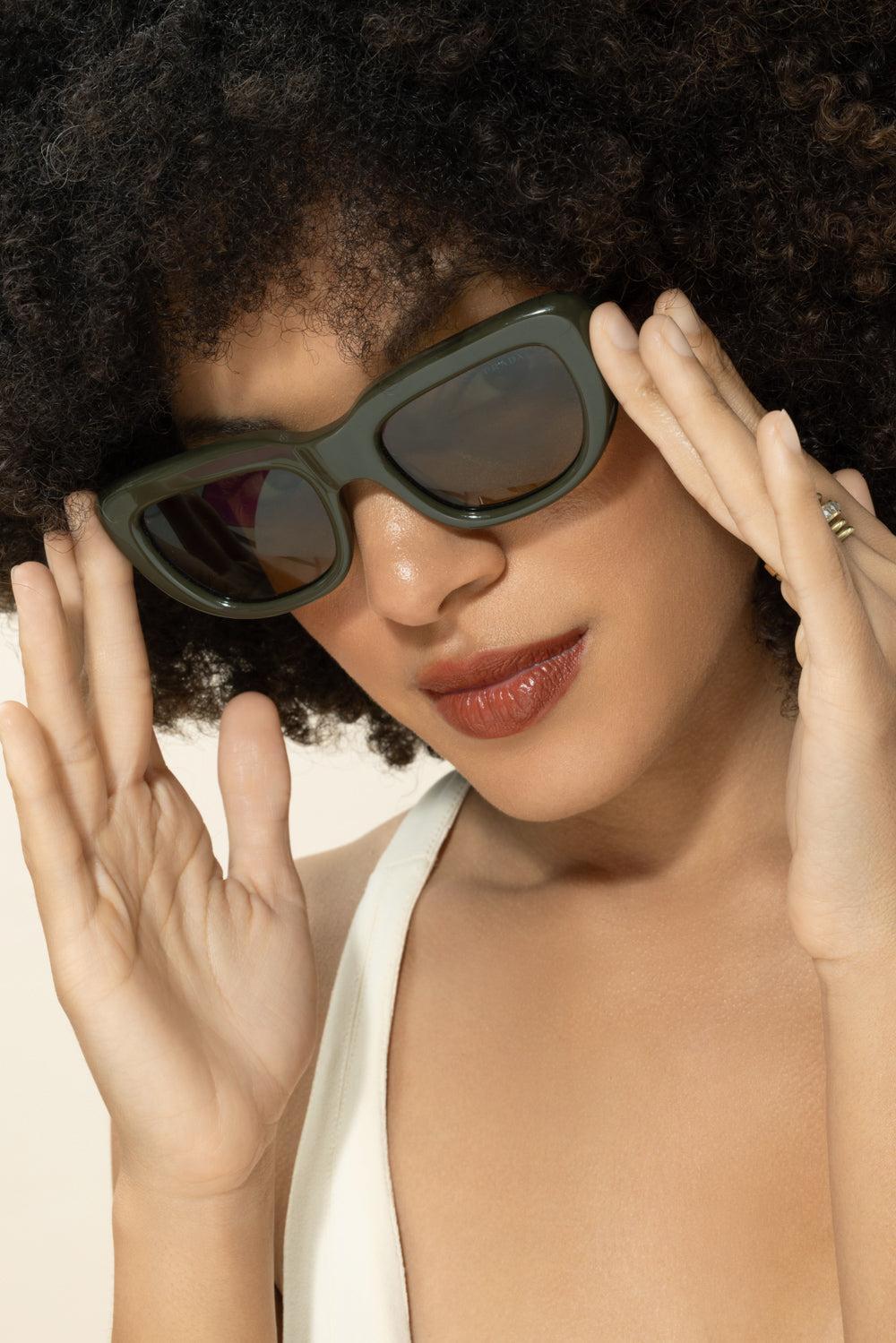Square Cat Eye Sunglasses - Laurel Green Olive-GREEN-ACCESSORIESUNGLASSES-PRADA