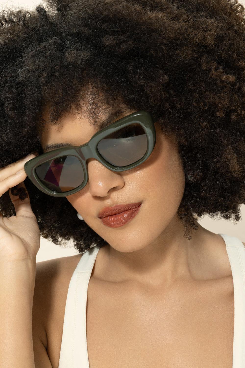 Square Cat Eye Sunglasses - Laurel Green Olive-GREEN-ACCESSORIESUNGLASSES-PRADA